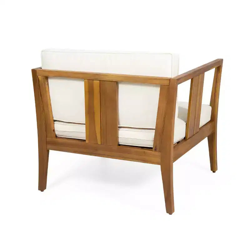 Nicholson Outdoor 4 Seater Acacia Wood Chat Set - Teak/Beige - Christopher Knight Home: Patio Conversation Set with Cushions & Coffee Table