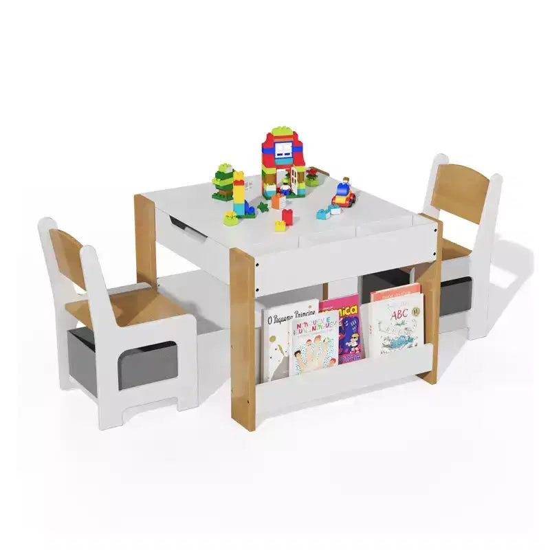Ensemble Table d'activités 4-en-1 avec plateau amovible, table avec tiroirs et étagère, mobilier multifonctionnel pour tout-petits pour le dessin et la lecture