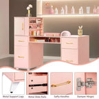 Black / Pink Modern Manicure Nail Desk with Glass Top & Wrist Rest, Single Station