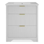 Modern Fluted Bathroom Vanity Set with Integrated Ceramic Basin Freestanding Bathroom Storage Vanity Cabinet with 3 Drawers for Contemporary Bathroom