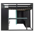 L-Shaped Gaming Loft Bed with Desks, Double Twin Loft Beds with LED Lights, USB Ports, Storage Bookshelves, Wood Corner Loft Bed for 2