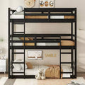 Rubberwood Detachable Triple Twin Bunk Bed with 2 Built-in Ladders and Guardrails