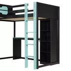 L-Shaped Gaming Loft Bed with Desks, Double Twin Loft Beds with LED Lights, USB Ports, Storage Bookshelves, Wood Corner Loft Bed for 2