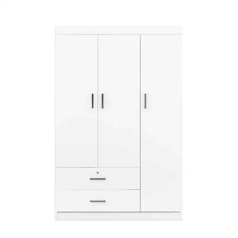 Whisen Wood 3-Door Wardrobe Armoire with Hanging Rod, 2-Drawers, and Storage Shelves