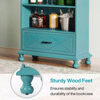 LITTLE TREE 70.87 6 Shelf Bookcase with Drawer and Solid Wood Legs Ocean Blue