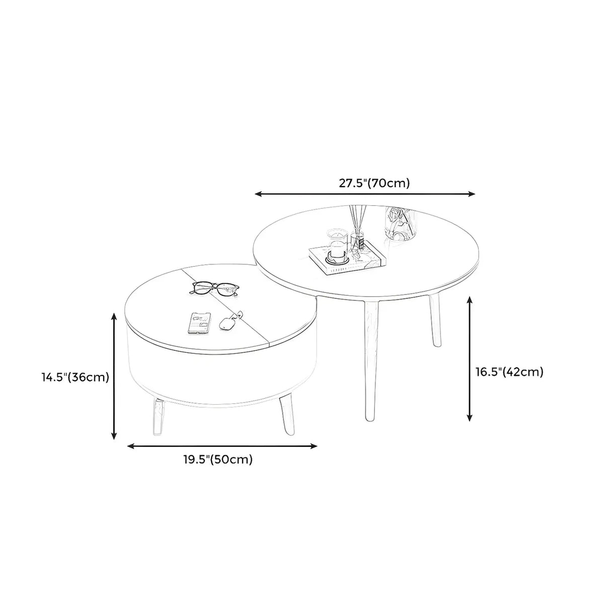 Black White Modern Round Wood Coffee Table with Storage