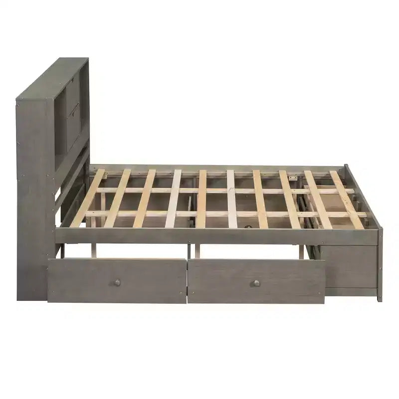 Queen Size Platform Bed with Storage Shelf and 8 Drawers, Easy Assembly