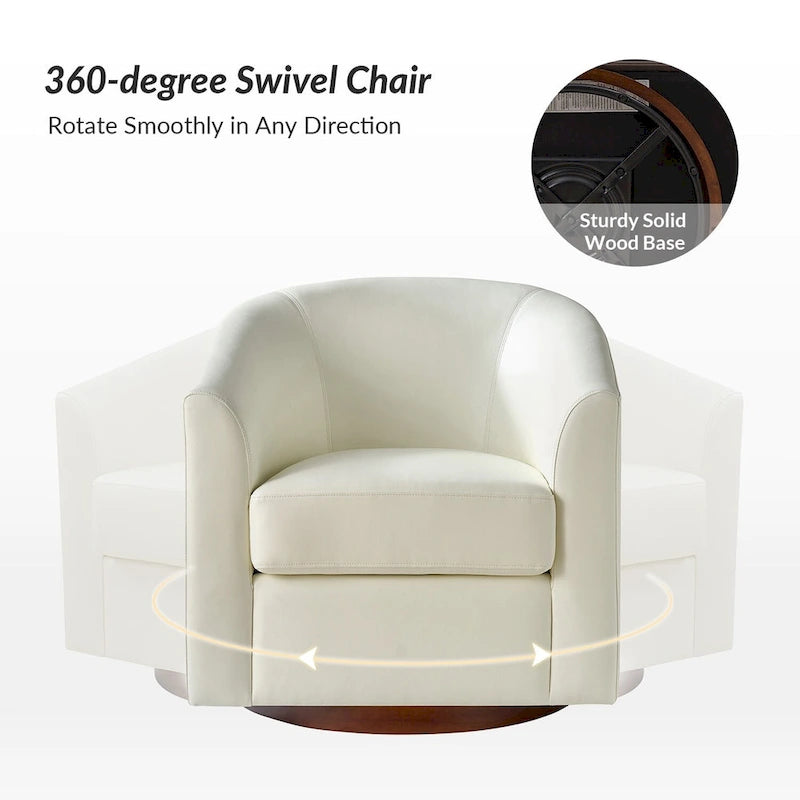 Haley Modern Swivel Barrel Faux Leather Chair with Solid Wood Base Set of 2 by HULALA HOME