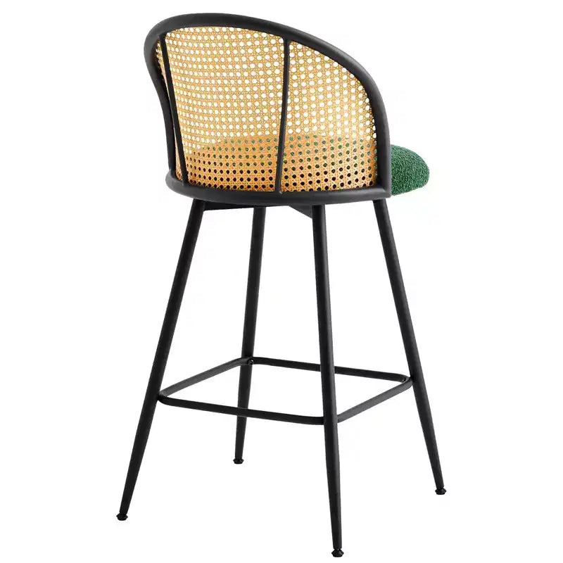 Bekrvio 26 Mid-Century Modern Swivel Bar Stools Set of 2/3/4, Boucle Upholstered Bar Chairs with Rattan Back & Metal Legs for Kitchen Counter