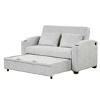 61.6 Modern Chenille Convertible Sofa Bed with USB Ports, Cup Holders & Adjustable Backrest for Living Room, Apartment
