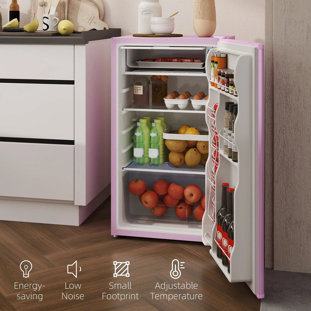 3.2 Cu.Ft Mini Fridge with Freezer, Single Door Compact Refrigerator with Adjustable Thermostat for Bedroom