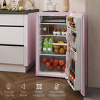 3.2 Cu.Ft Mini Fridge with Freezer, Single Door Compact Refrigerator with Adjustable Thermostat for Bedroom