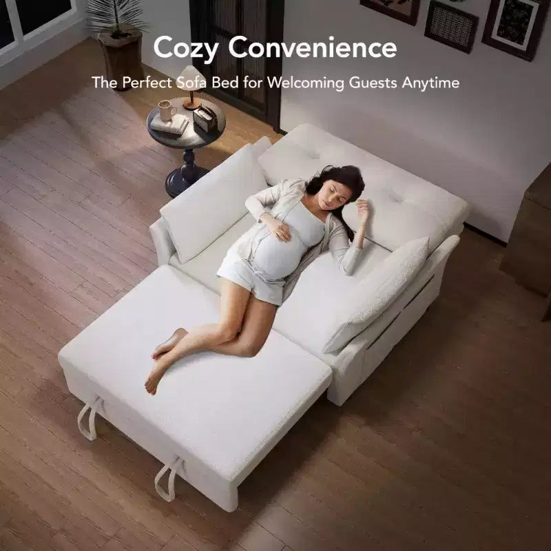 Dyonery 51 3-in-1 Sleeper Sofa Bed, Convertible Loveseat with Pull-Out Bed, Adjustable Backrest, Linen Couch