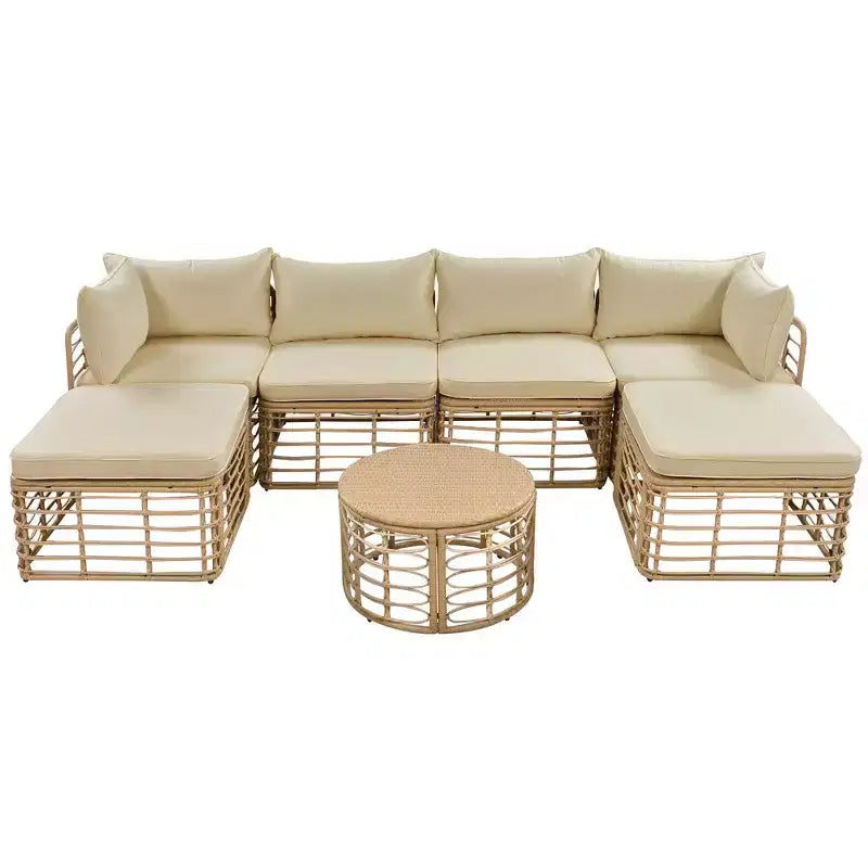 Whisen Weather-Resistant Rattan Outdoor Sectional Sofa Set Patio Couch Set with Thick Cushions and Pillows, Freely Combined Conversation Sets