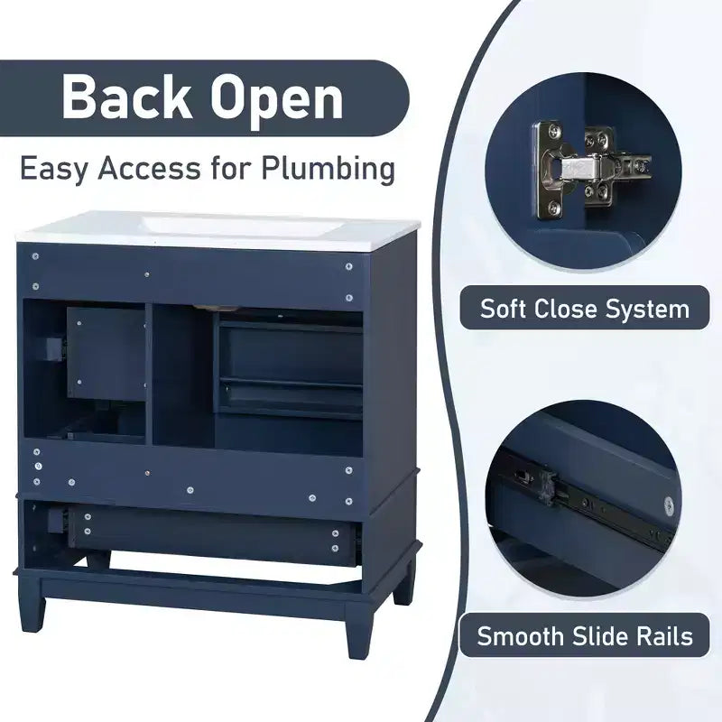 30 Bathroom Vanity Sink Combo, Bathroom storage Cabinet with Drawers and Shelf, Single Sink Bathroom Vanity