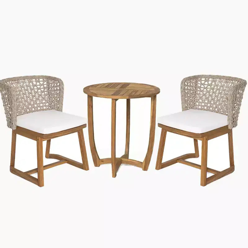 Christopher Knight Home Rohan Modern 3 Piece Acacia Patio Dining Chairs with Natural Wicker and Bistro Table