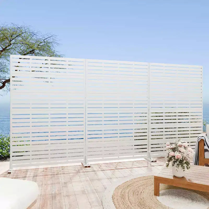 MAYEERTY 72x47 White Outdoor Natural Privacy Panel Screen, 6 Piece Set Natural Folding Divider for Backyard and Garden