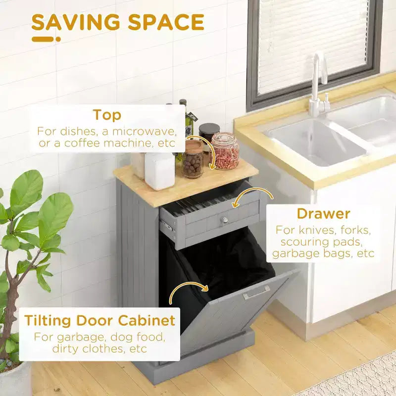 Poubelle de Cuisine Encastrable Meuble de Rangement pour Tri Sélectif avec Tiroir Support de Poubelle Autonome