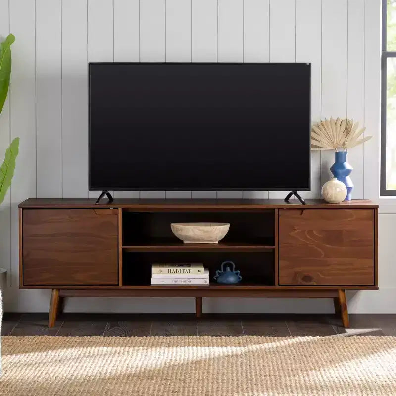 Solid Wood Mid-Century Modern TV Stand for TVs up to 80