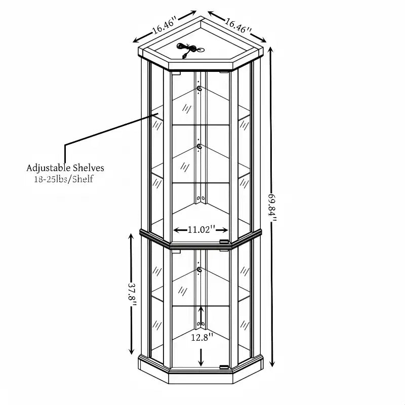 Corner Curio Cabinet with Glass Doors and Shelves, Corner Display Case for Living Room