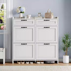 Shoe Cabinet with 4 Flip Drawers & 2 Top Drawers, Wooden Shoe Organizer Cabinet with Adjustable Shelf, Freestanding Shoe Storage Cabinets