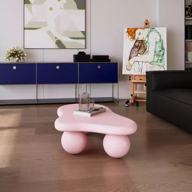 Pink Cloud-Shape Coffee Table with Ball Legs, 1-Person