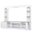 Whisen 91 Media Console, Arched Entertainment Center Wall Unit, Farmhouse TV Stand with Bookshelf, Wood Grain for TVs Up to 70