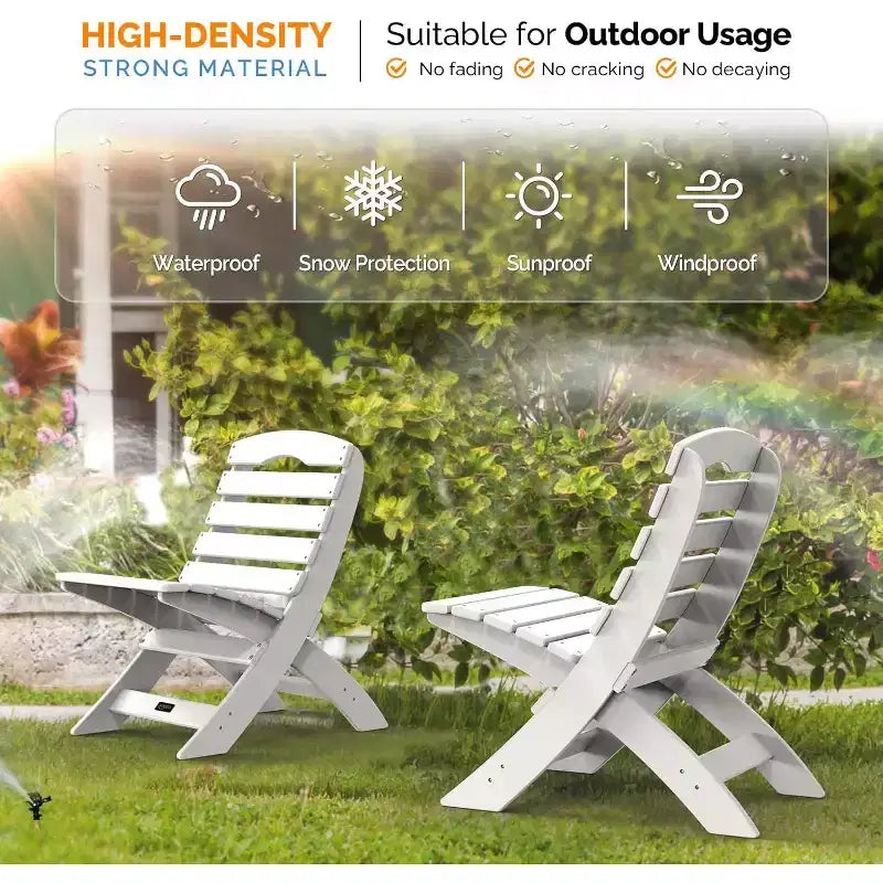 VINGLI Portable Adirondack Chairs, Folding Plastic Adirondack Chair for All Weathers, Capacity 350 LBS, White