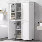 Whisen Minimalist Style Tall and Wide Storage Cabinet, Freestanding Cabinet with 4 Doors and Adjustable Shelves for Bathroom, Office - White