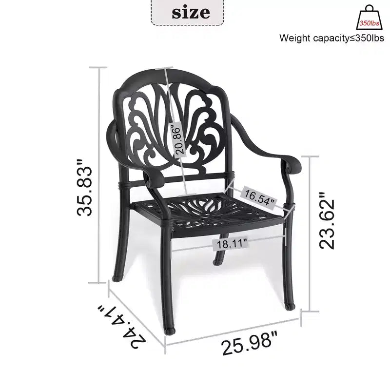 Set of 2 Cast Aluminum Patio Dining Chairs, Black Rust Resistant Frame with Water Resistant Cushions
