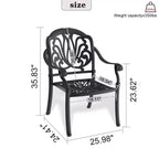 Set of 2 Cast Aluminum Patio Dining Chairs, Black Rust Resistant Frame with Water Resistant Cushions