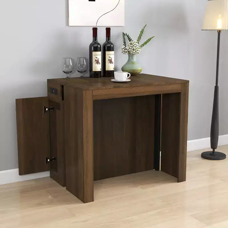 CLIHOME Modern Multifunctional Extendable Dining Table with Outlet, Space Saving Expanding Table with Storage