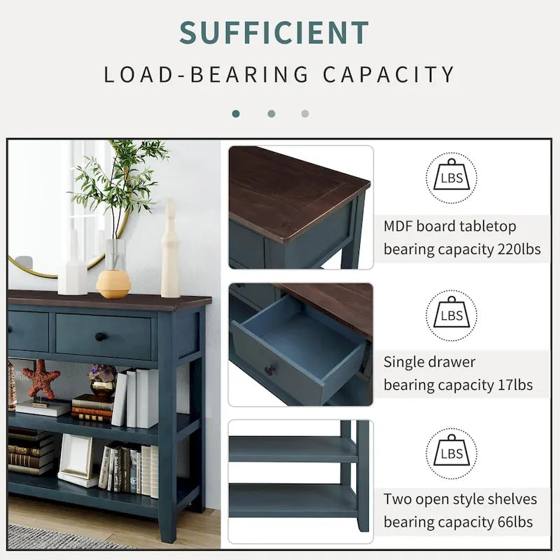 Retro Design Console Table with Two Open Shelves