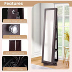 Costway Armoire à bijoux rotative à 360° 2-en-1 Organiseur miroir verrouillable Blanc/Noir/Marron foncé/Gris/Bleu/Rose/Violet/Gris foncé