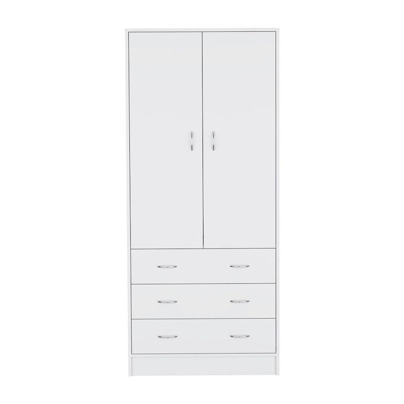 19 Modern Double-door Armoire with 3 Drawers and 1 Hanging Rod for Bedroom