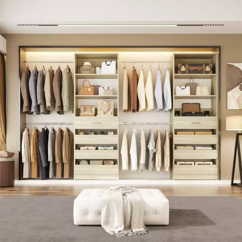 Besiost Closet System with 8 Wooden Drawers and 4 Hanging Rods