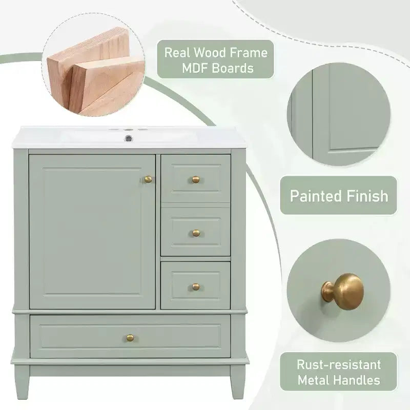 30 Bathroom Vanity Sink Combo, Bathroom storage Cabinet with Drawers and Shelf, Single Sink Bathroom Vanity
