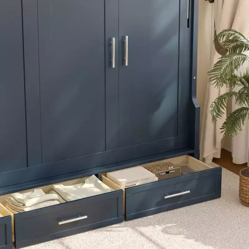 GDFStudio Rina Modern Murphy Platform Bed with Shelf, Side Cabinets and Drawers