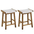 Costway 25.5'' Dining Saddle Stool Set of 2 Counter Height Seaweed Woven Seat Solid Wood