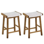 Costway 25.5'' Dining Saddle Stool Set of 2 Counter Height Seaweed Woven Seat Solid Wood