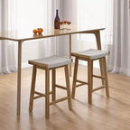 Sgabello da Bar con Seduta Intrecciata in Alghe e Struttura in Legno Massello, Altezza Contatore, Set da 2, 64.7 cm