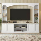 Whisen 91 Media Console, Arched Entertainment Center Wall Unit, Farmhouse TV Stand with Bookshelf, Wood Grain for TVs Up to 70