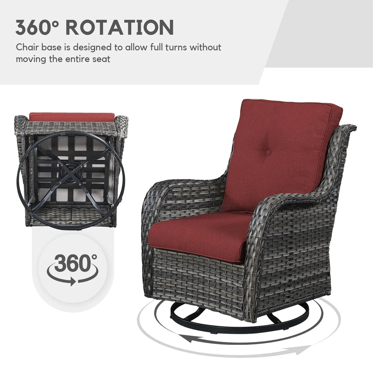 Gymojoy Outdoor Wicker Rocking Lounge Chairs with Swivel Base (Set of 2)