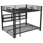 Metal Queen over Queen Bunk Bed with Storage Cabinets and LED, Black