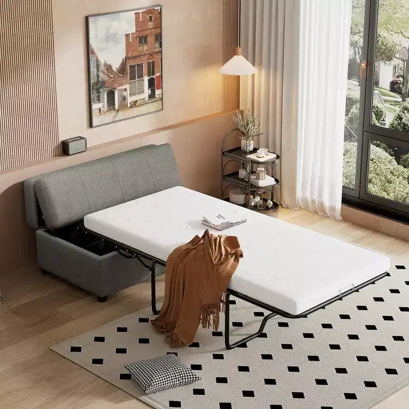 Twin Size Convertible Ottoman Sleeper Bed with Mattress - Space-Saving Guest Bed for Living Room & Apartment