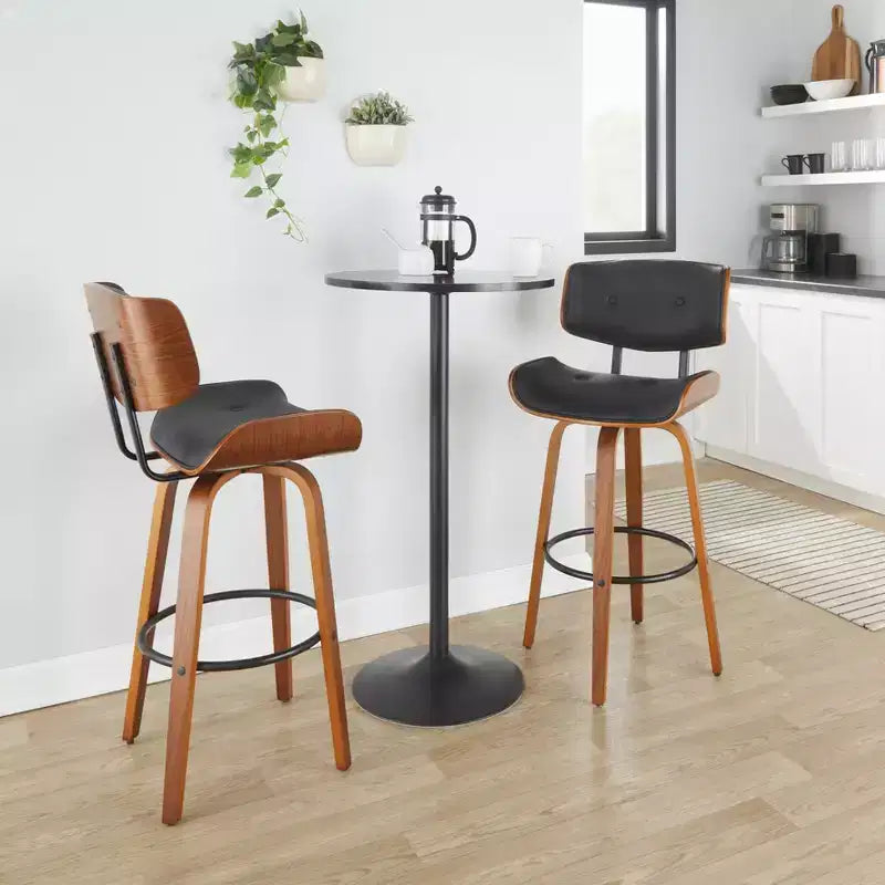 Set of 2 Lombardi Barstools Walnut/Black - LumiSource: Mid-Century Fixed-Height, Tufted, 30.5 Seat