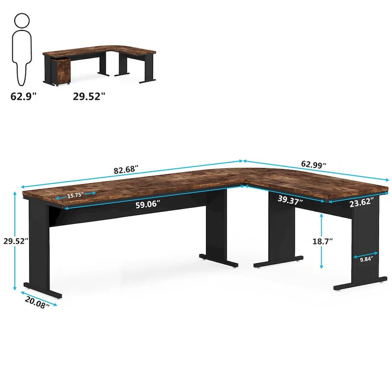 83 L-Shaped Executive Desk, Large L Office Desk with 3-Drawer Mobile File Cabinet, Business Furniture Desk Workstation