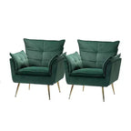 Set of 2 Jonat Contemporary Velvet Wooden Upholstered Armchair with Metal Legs for Bedroom and Living Room| ART OF LIVING DESIGNS