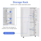 Whisen Minimalist Style Tall and Wide Storage Cabinet, Freestanding Cabinet with 4 Doors and Adjustable Shelves for Bathroom, Office - White