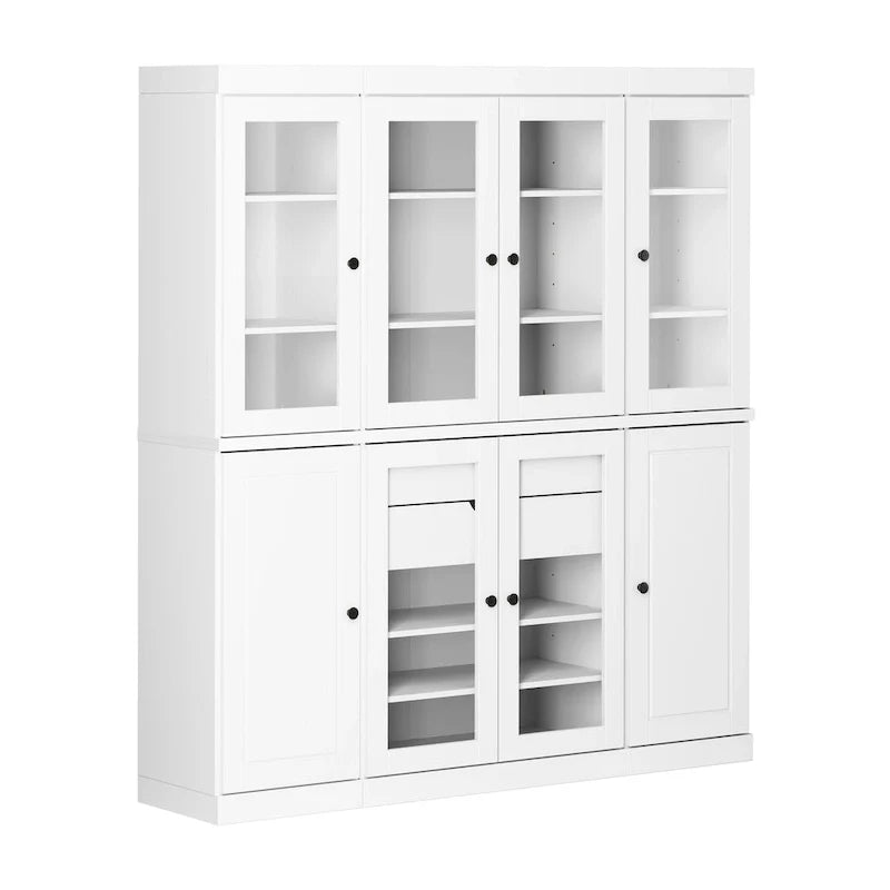 100% Solid Wood Kitchen China Pantry Buffet with Glass or Solid Wood Doors and 2-Drawer Kit 65 x 71.5
